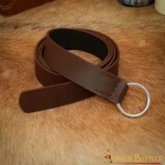 Medieval Leather Belt with Lustrous Steel Ring Buckle