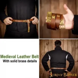 Ceinture médiévale en cuir avec boucle et chape en laiton pur