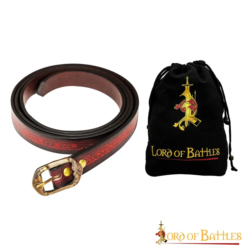 Medieval Leather Belt with Ornate Embossed Design