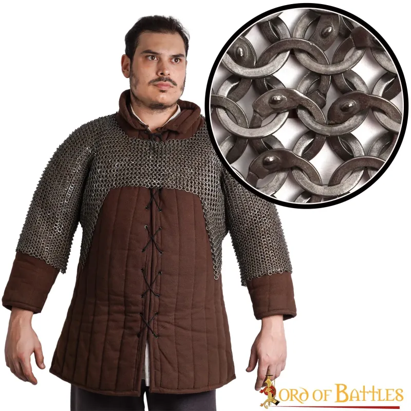 Flat Ring Chainmail Half Haubergeon Joined Sleeves Voiders, Wedge Riveted, ID 9 mm, Natural