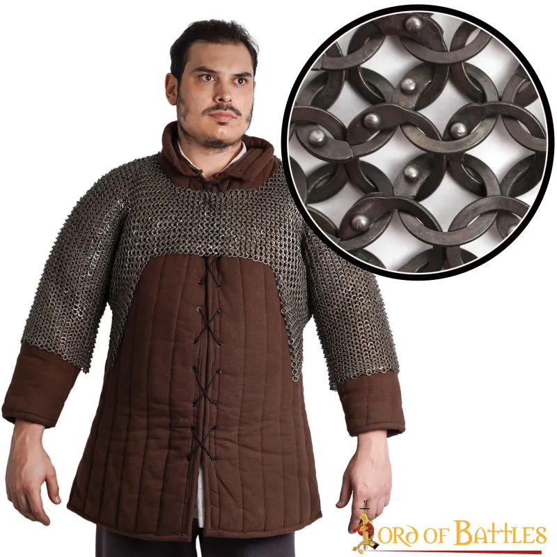 Flat Ring Chainmail Half Haubergeon Joined Sleeves Voiders, Riveted, ID 9 mm, Natural