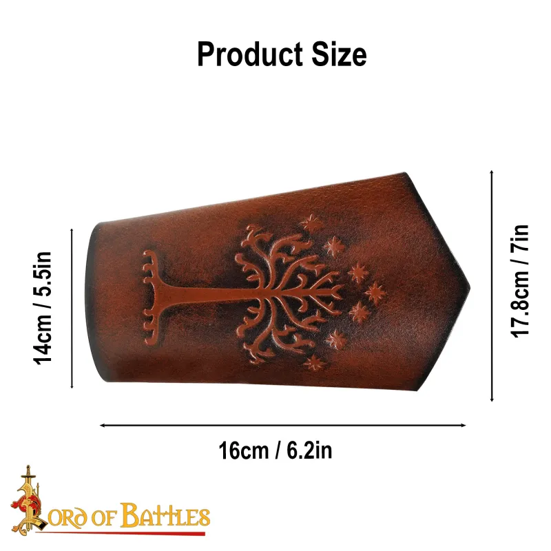 Brassards en cuir véritable avec motif Arbre du Gondor en relief
