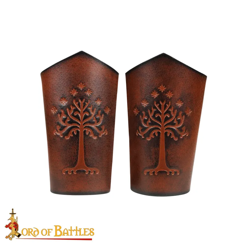 Brassards en cuir véritable avec motif Arbre du Gondor en relief