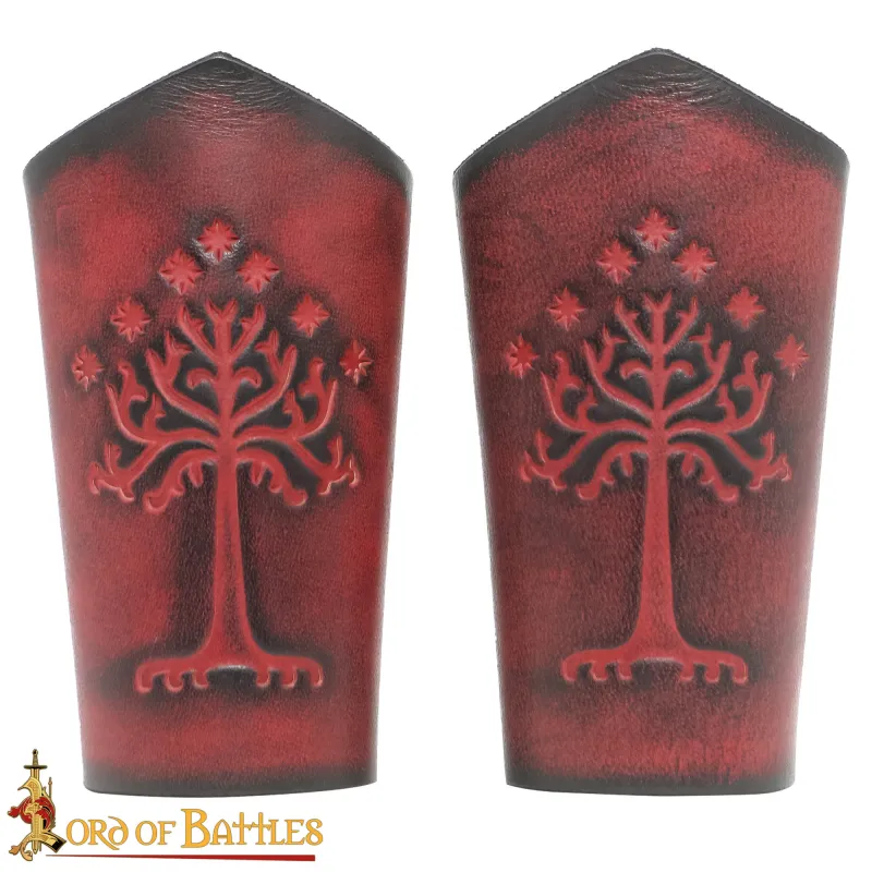 Brassards en cuir véritable avec motif Arbre du Gondor en relief