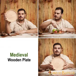 es Assiette en bois médiévale, faite en bois dur, fabriqués à la main, environ 23 cm de diamètre