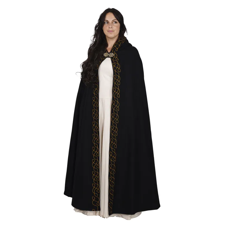 Cape elfique en laine à capuche avec fermoir en laiton pur