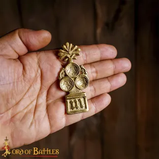 Chape d'extrémité de ceinture en laiton massif pur avec trèfle médiéval, accessoire entièrement fonctionnel