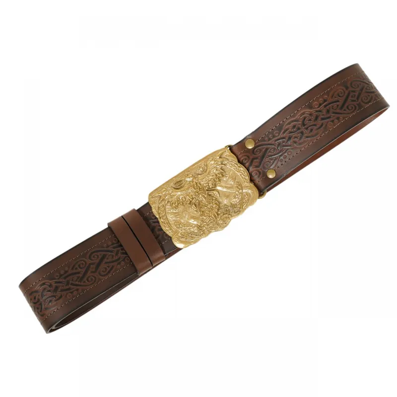 CEINTURE VIKING URBAINE Mythrojan AVEC BOUCLE EN LAITON MASSIF ODIN RAVEN et cuir véritable gaufré CEINTURE VIKING URBAINE Mythrojan AVEC BOUCLE EN LAITON MASSIF ODIN RAVEN et cuir véritable gaufré