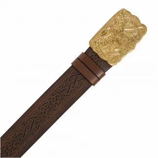 CEINTURE VIKING URBAINE Mythrojan AVEC BOUCLE EN LAITON MASSIF ODIN RAVEN et cuir véritable gaufré