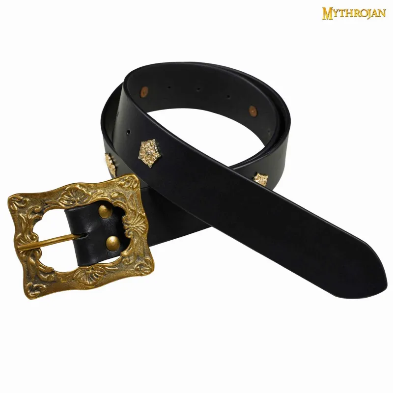 Ceinture  Renaissance en cuir noir où marron avec boucle en laiton