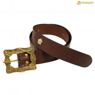 Ceinture  Renaissance en cuir noir où marron avec boucle en laiton