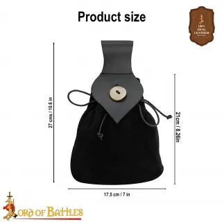 Pochette de ceinture médiévale en cuir avec fermeture à bouton en corne véritable