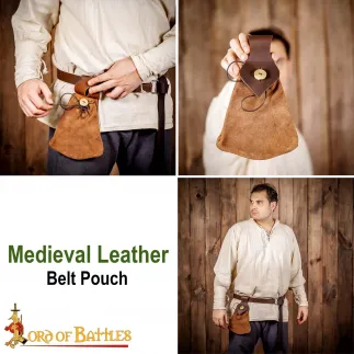 Pochette de ceinture médiévale en cuir avec fermeture à bouton en corne véritable