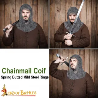 Cotte de mailles ronde ouvertur en  V, bout à bout, diamètre intérieur 9 mm, acier à ressort