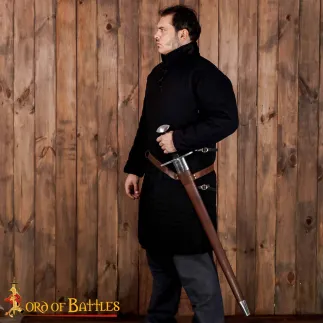 Épée fonctionnelle médiévale de type XI de typologie Oakeshott avec fourreau en cuir