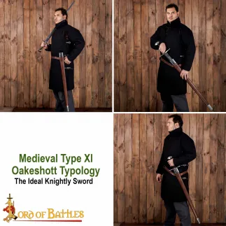 Épée fonctionnelle médiévale de type XI de typologie Oakeshott avec fourreau en cuir