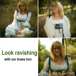 Torc de cou Viking en laiton massif pur