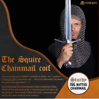 camail avec ouverture en  V – 10 mm, acier inoxydable calibre 16  – Idéale pour les costumes de GN, de cosplay et de cinéma