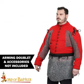 Jupe médiévale en cotte de mailles, anneau rond, dôme riveté, anneaux plats alternés, diamètre intérieur 9 mm, acier doux