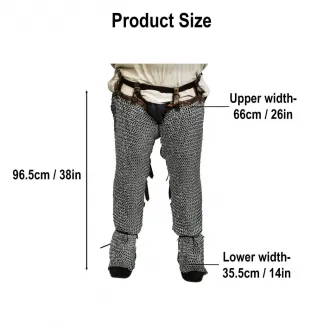 Jambières et chausses en cotte de mailles à anneaux plats, rivetées et alternées, diamètre intérieur 6 mm, acier doux