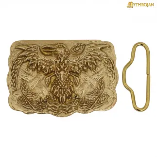 Boucle de ceinture en laiton Celtic Raven, idéale pour SCA LARP  & Ren fair, laiton massif pur, (10,2 × 7) cm