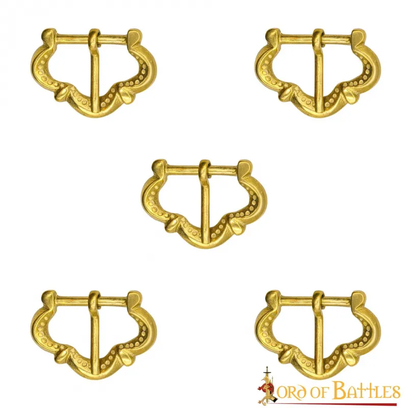 Petites boucles de ceinture médiévales en laiton pur, lot fonctionnel de 5