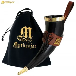 LA DAME ÉLÉGANTE 350 ML Corne à boire Viking avec étui en cuir marron