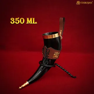 LA DAME ÉLÉGANTE 350 ML Corne à boire Viking avec étui en cuir marron
