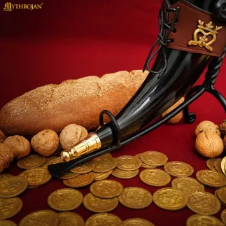 LA DAME ÉLÉGANTE 350 ML Corne à boire Viking avec étui en cuir marron