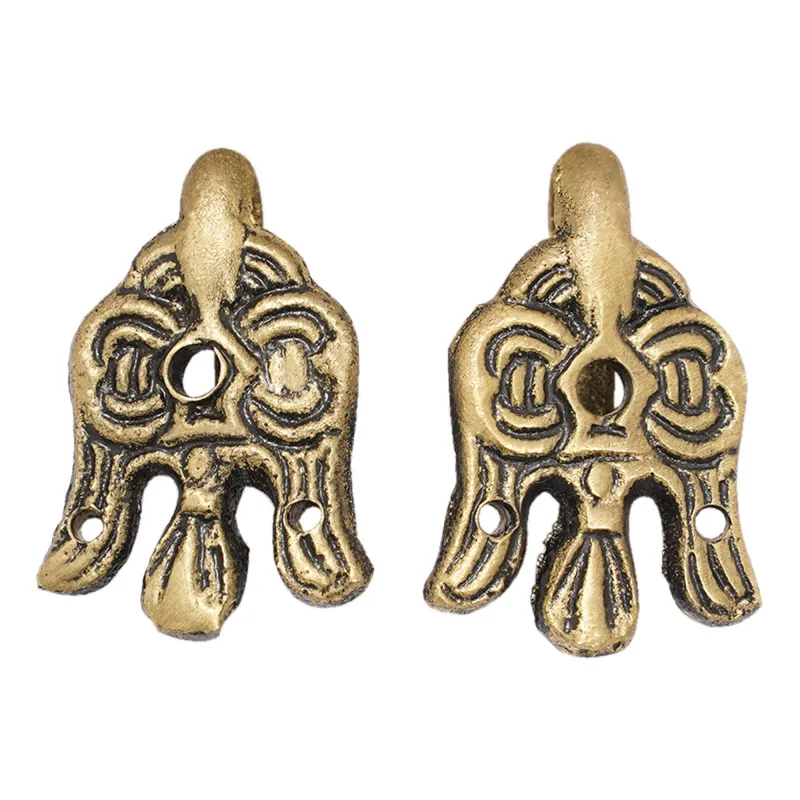 Lot de 2 crochets vikings en laiton antique, motif corbeau Lot de 2 crochets vikings en laiton antique, motif corbeau