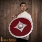 Bouclier de combat viking en bois rouge avec ferrures en acier et Umbo Bouclier de combat viking en bois rouge avec ferrures en acier et Umbo