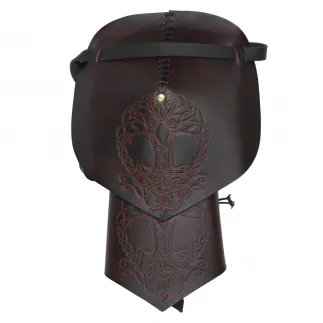 Épaulière Viking en cuir avec gravure Yggdrasil Mjolnir