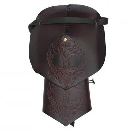 Épaulière Viking en cuir avec gravure Yggdrasil Mjolnir