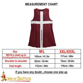 Tabard médiéval en toile de coton avec croix