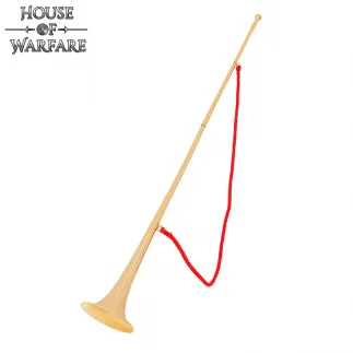 Trompette héraut médiévale en laiton – Clairon poli de127cm avec cordon rouge