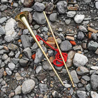Trompette héraut médiévale en laiton – Clairon poli de127cm avec cordon rouge