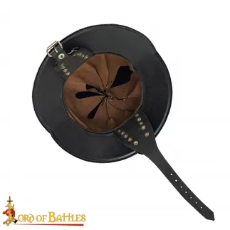 Casque Morion espagnol avec plume rouge et doublure en cuir calibre 16