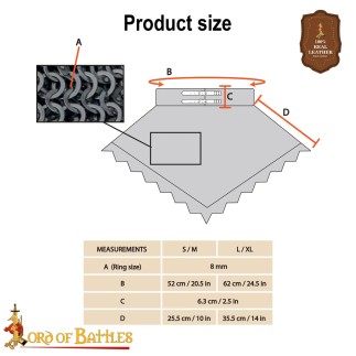 Gorgerin en cotte de mailles à anneau plat / Standard, riveté et alterné, diamètre intérieur 9 mm.