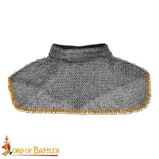 Gorgerin en cotte de mailles à anneau plat / Standard, riveté et alterné, diamètre intérieur 9 mm.