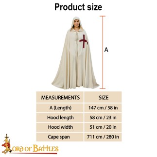 Cape à capuche de croisé teutonique du XIIIe siècle – Manteau en coton avec croix
