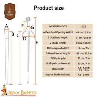 Épée de collection médiévale Édouard III forgée à la main avec fourreau en cuir