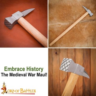 Marteau de guerre médiéval – Tête en acier à haute teneur en carbone forgée à la main avec manche en bois