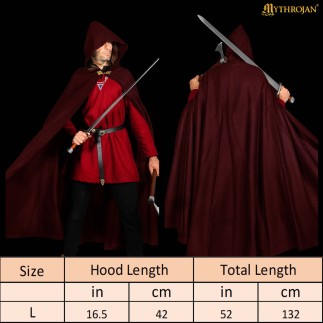 Cape médiévale à capuche en laine avec fermoir en laiton massif