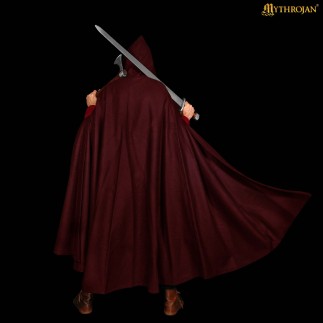 Cape médiévale à capuche en laine avec fermoir en laiton massif