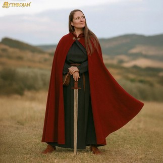 Cape médiévale à capuche en laine avec fermoir en laiton massif