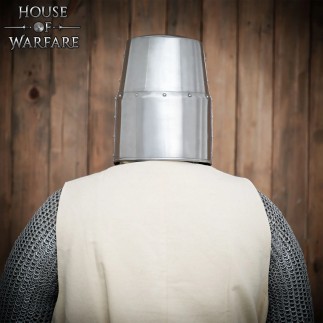 Grand casque de croisé en laiton du XIIe siècle – Acier poli de1.4mm avec croix en laiton