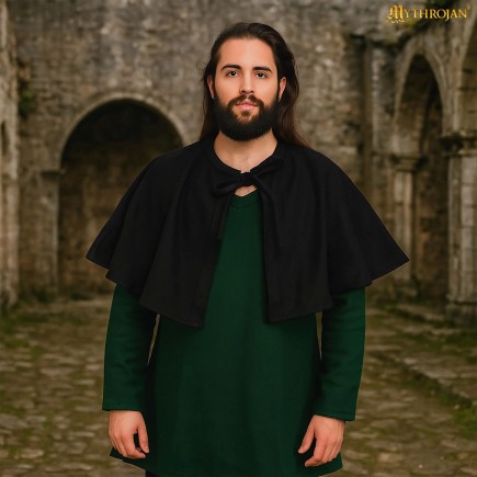 Cape courte médiévale et Renaissance en laine pour costumes de GN, de théâtre, de scène.