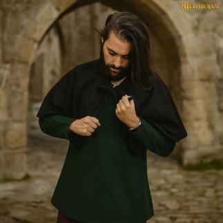 Cape courte médiévale et Renaissance en laine pour costumes de GN, de théâtre, de scène.
