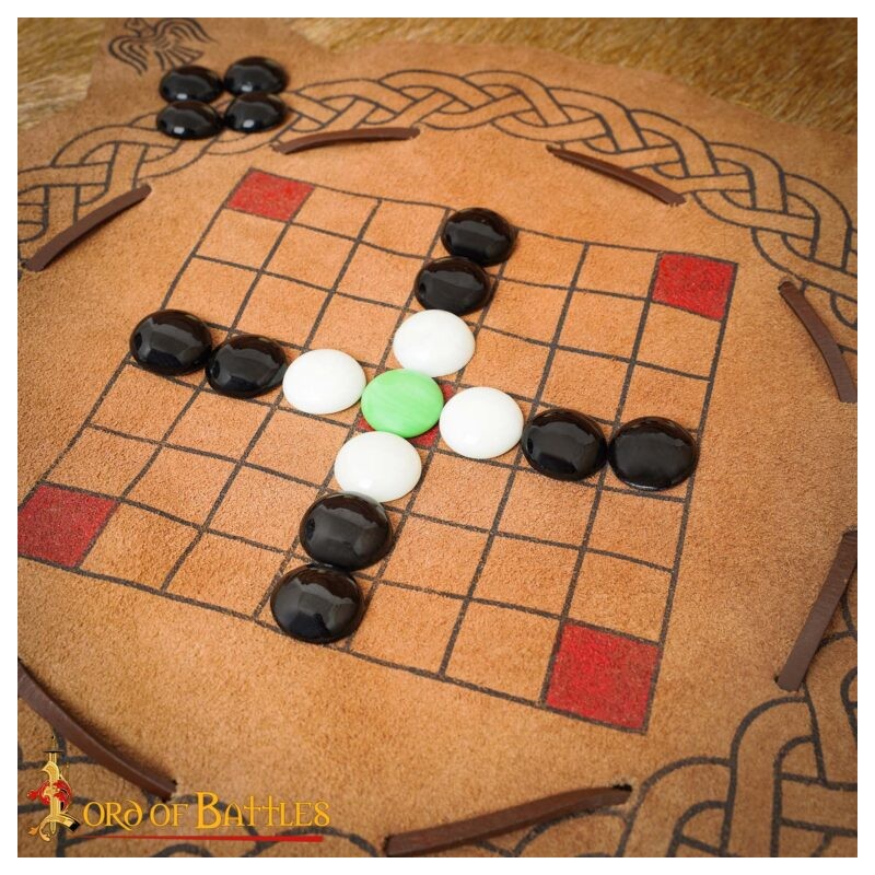 Jeu de société Viking Hnefatafl en cuir, jeu de stratégie nordique portable avec galets de verre