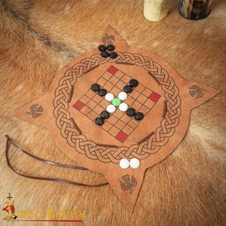 Jeu de société Viking Hnefatafl en cuir, jeu de stratégie nordique portable avec galets de verre